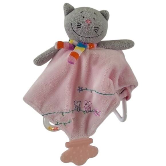 Stephan Baby Kitten Mouse Baby Teether Rattle Security Blanket Lovey Plush Pink - Picture 1 of 14